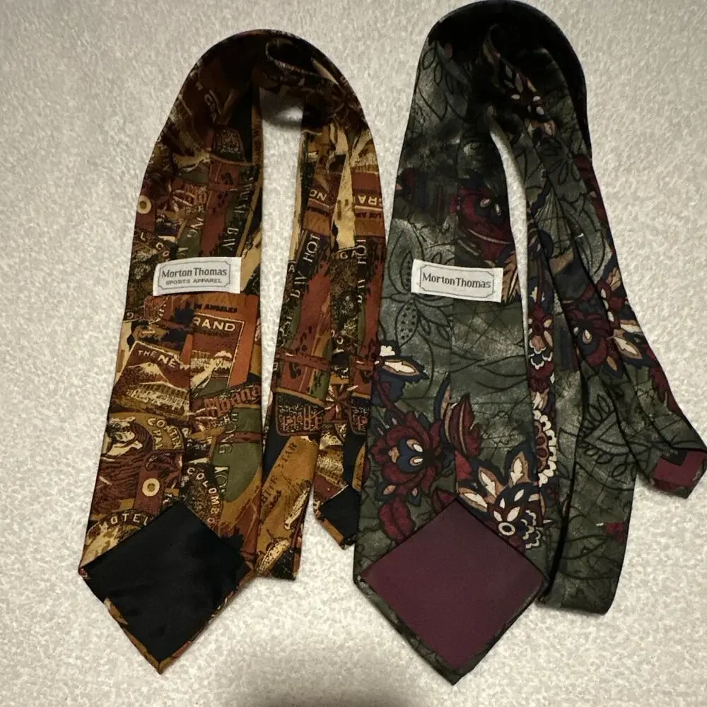 Morton Thomas Men’s 2-Piece 100% Silk Pointed Ties, Floral Travel Multicolor